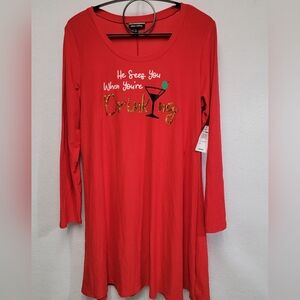 Allison Brittney Womens Size Large High Risk Red Chritmas Martini Pajama Dress